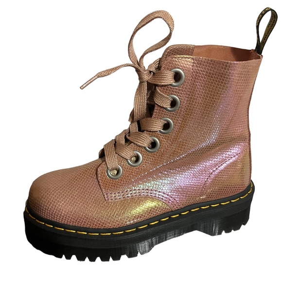 Iridescent Molly Pink Doc Marten Lace-Up Ankle Boots - Picture 3 of 16